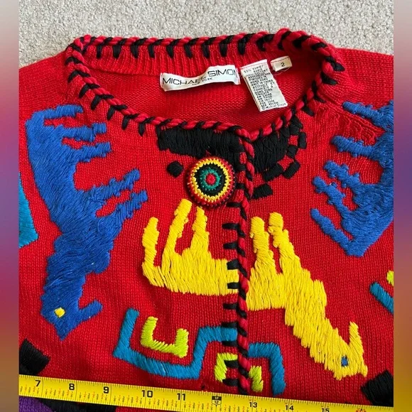 Price FIRM Michael Simon L XL OS Llama Embroidered Sweater Cardigan mothers day - Picture 4 of 6